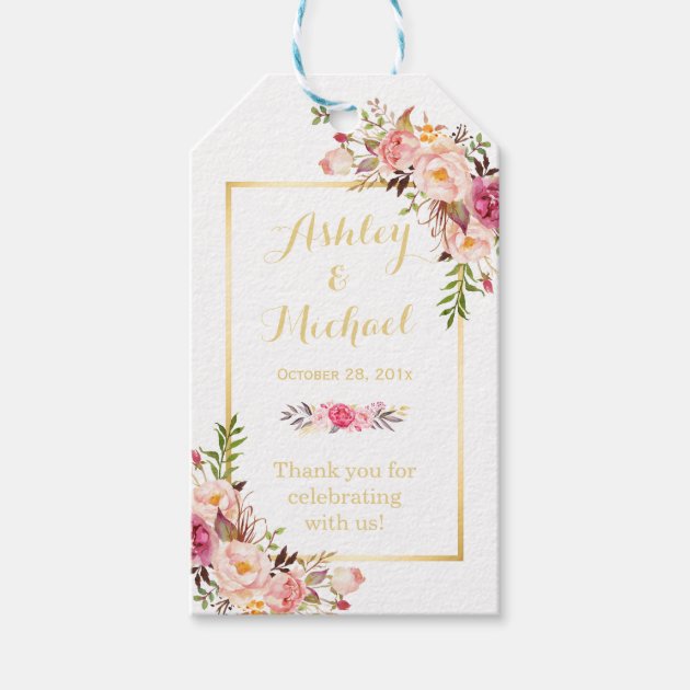Elegant Chic Floral Gold Wedding Thank You Gift Tags
