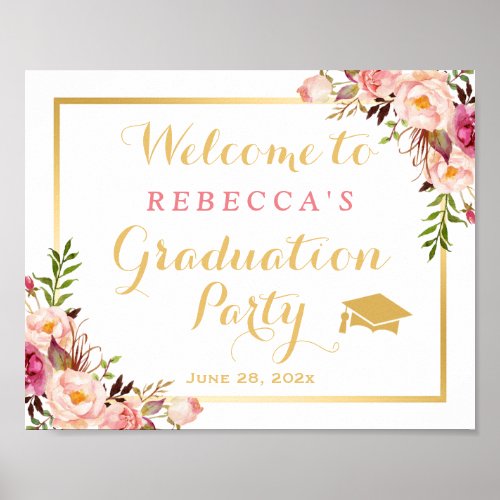 Elegant Chic Floral Graduation Party Sign
