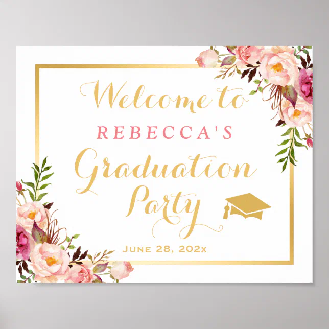 Elegant Chic Floral Graduation Party Sign | Zazzle