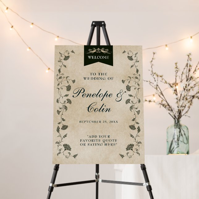 Elegant Chic Floral Library Wedding Welcome Sign (In Situ (Stand))