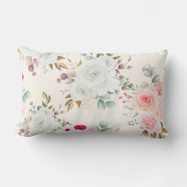 Elegant chic floral lumbar pillow (Front)