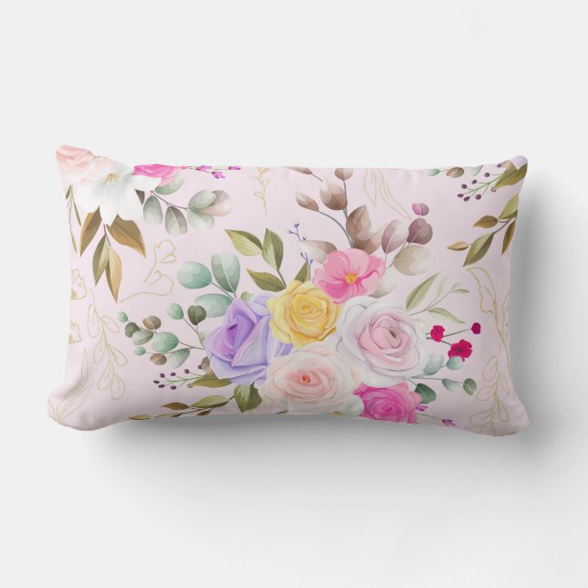 Elegant chic floral lumbar pillow (Front)