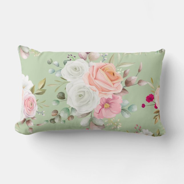 Elegant chic floral lumbar pillow (Front)