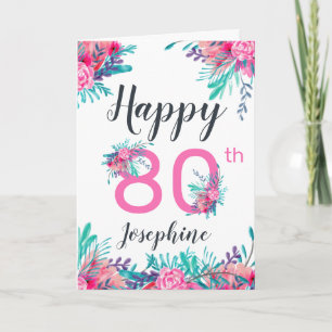 Elegant chic floral number 80th happy birthday card