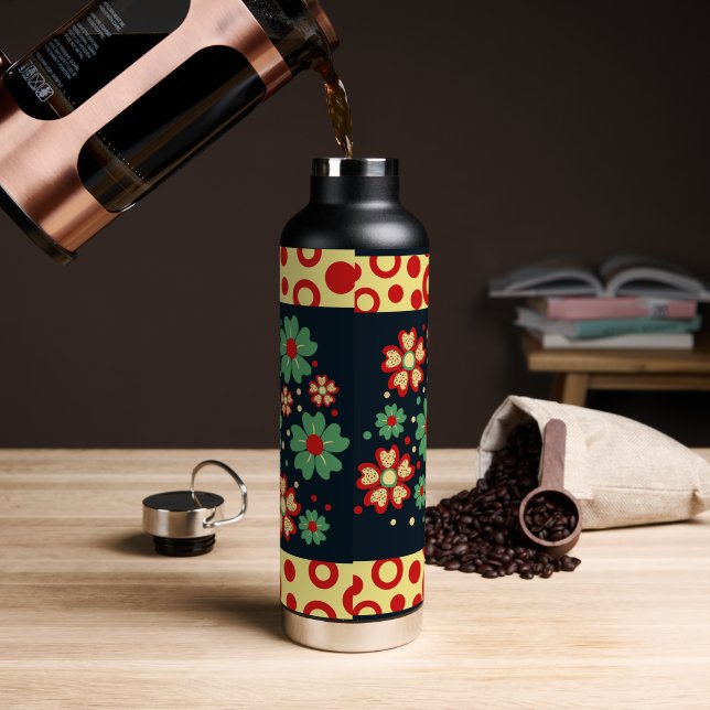 Elegant  Chic Floral Pattern Water Bottle (Coffee)