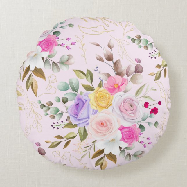 Elegant chic floral round pillow (Front)