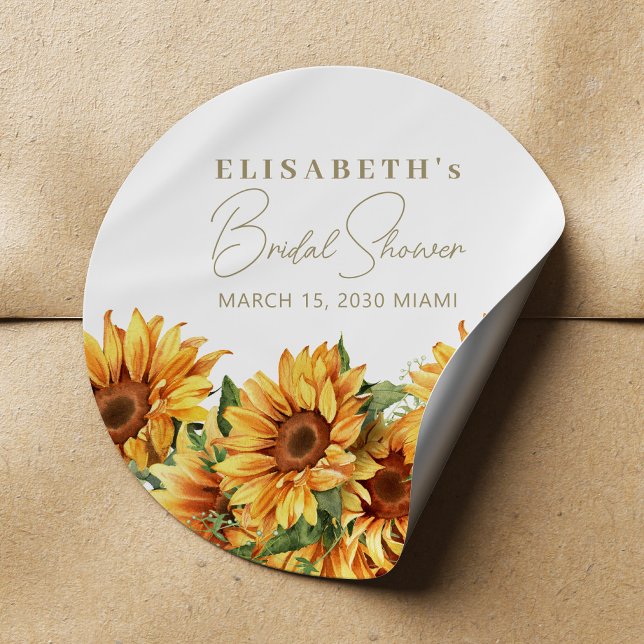 Elegant chic floral sunflower bridal shower classic round sticker (Creator Uploaded)