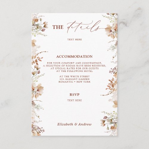 Elegant Chic Floral Wedding Details QR Code Enclosure Card