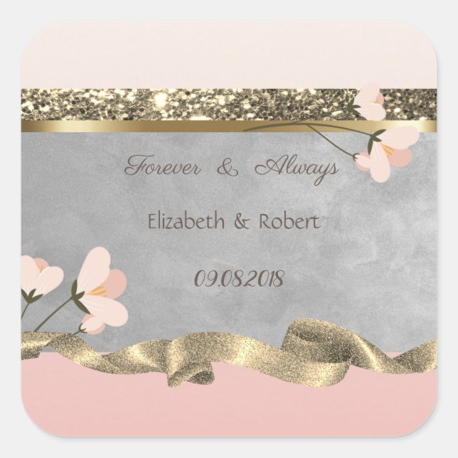 Elegant Chic  Floral Wedding Square Sticker (Front)