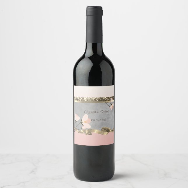 Elegant Chic Floral Wine Label (Front)