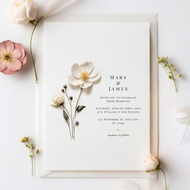Elegant Chic Flower Minimalist Wedding  Invitation (Creator Uploaded)