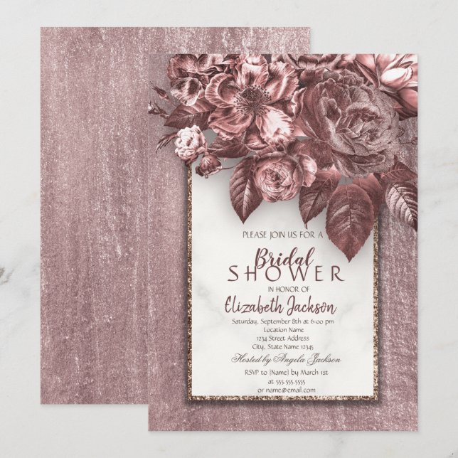 Elegant Chic Flowers Burgundy Bridal Shower Invitation (Front/Back)