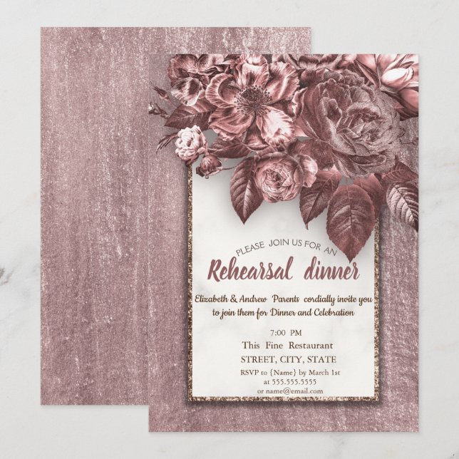 Elegant Chic  Flowers Burgundy Rehearsal Dinner Invitation (Front/Back)