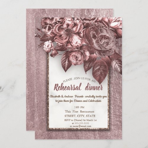 Elegant Chic  Flowers Burgundy Rehearsal Dinner Invitation