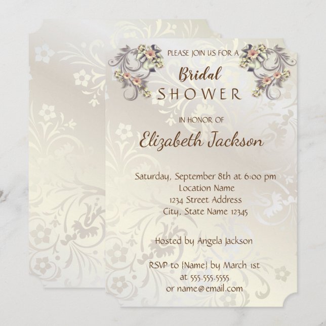 Elegant Chic Flowers Damask  Bridal Shower Invitation (Front/Back)
