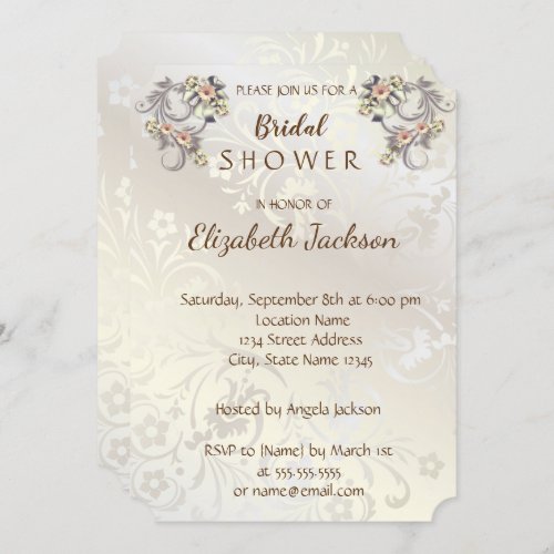 Elegant Chic Flowers Damask  Bridal Shower Invitation
