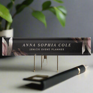 Elegant Chic Flowers Girly Professional Office Desk Name Plate
