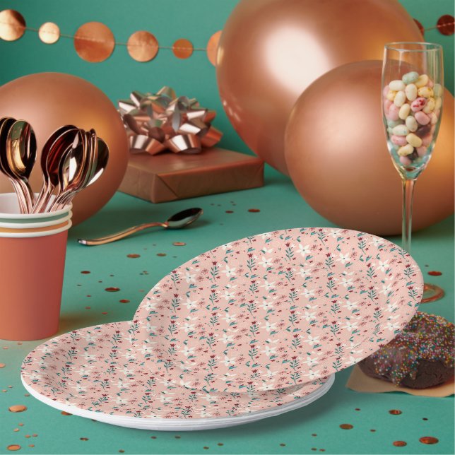 Elegant Chic froral Pattern Pink Paper Plates (Multi)