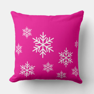 Elegant Chic Fun White Snowflakes On Bright Pink Throw Pillow