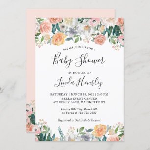 Elegant Chic Garden Rose Peony Floral Baby Shower Invitation