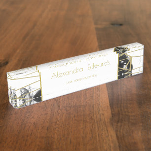 Elegant Chic Geometric Black and Gold Color Desk Desk Name Plate