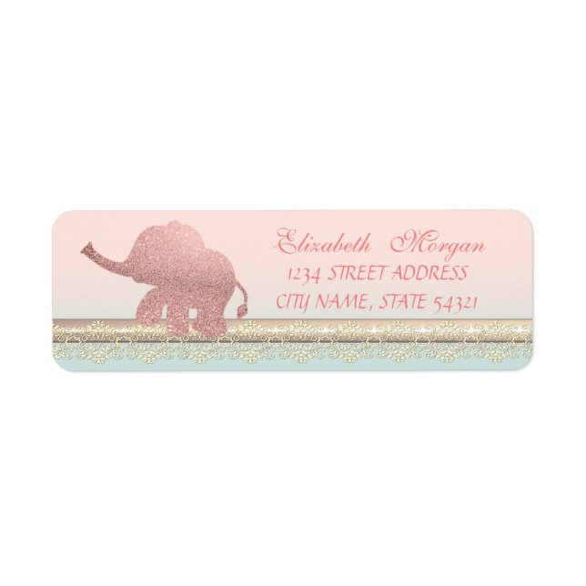 Elegant  Chic Girly Cute Lace, Glitter  Elephant Label (Front)