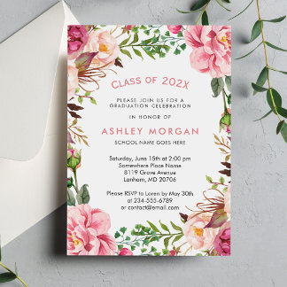 Elegant Chic Girly Floral Graduation Party Invitation
