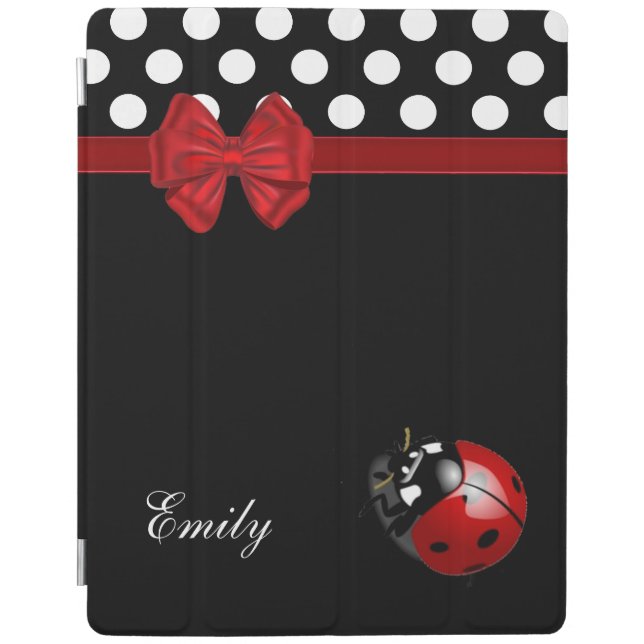 Elegant chic girly polka dots ladybug monogram iPad smart cover (Front)
