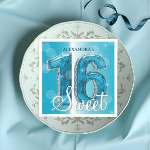 Elegant Chic Glam Blue Sapphire Gemstone Sweet 16 Napkins