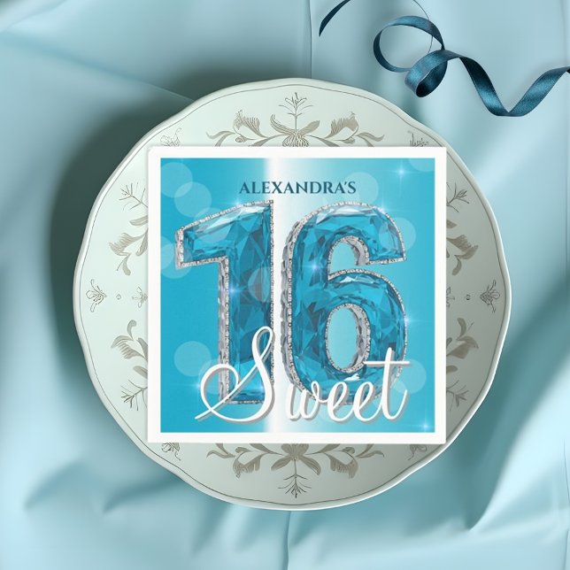 Elegant Chic Glam Blue Sapphire Gemstone Sweet 16 Napkins (Creator Uploaded)