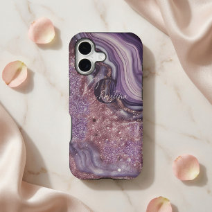 Elegant Chic Glam Purple Glitter Agate Marble iPhone 17 Case