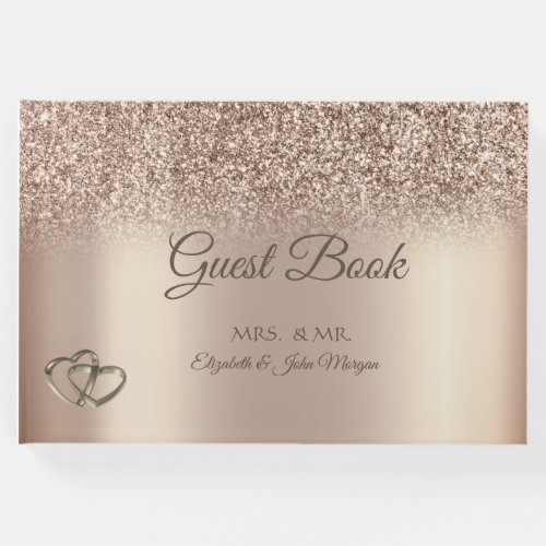 Elegant Chic Glitter Bokeh Hearts Wedding  Guest Book