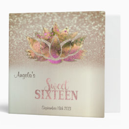 Elegant Chic Glitter Bokeh Lotus Sweet 16 3 Ring Binder