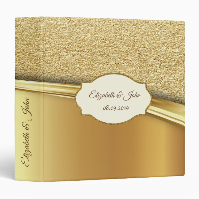 Elegant , Chic Glitter , Faux Gold Frame 3 Ring Binder (Front/Spine)