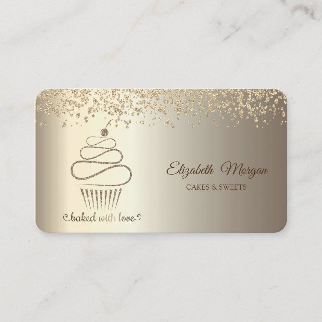 Elegant Chic Glitter Gold Cupcake,Sweets,Bakery   Business Card (Front)