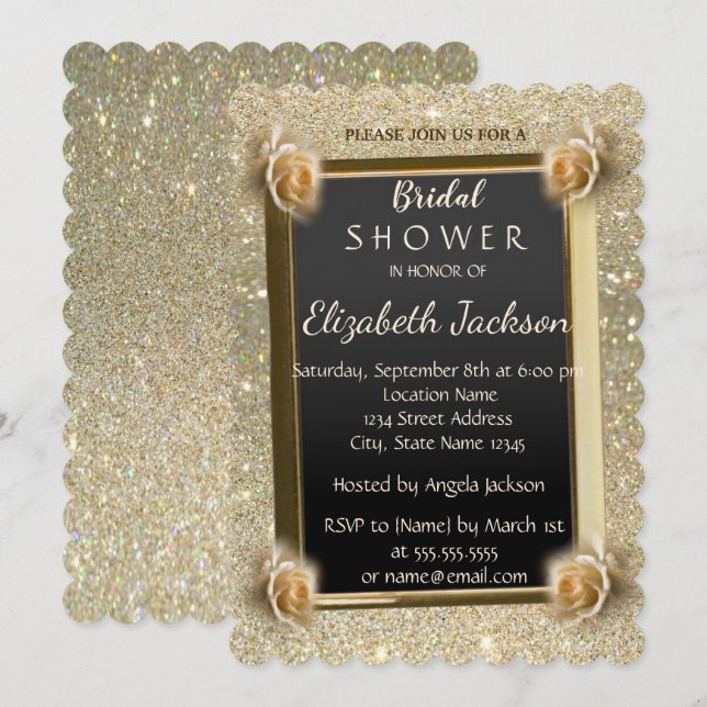 Elegant Chic Glitter,Roses  Bridal Shower Invitation (Front/Back)