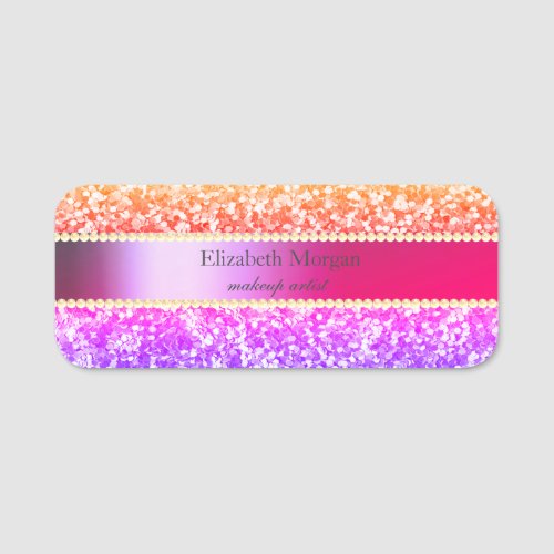 Elegant Chic Glitter Stripe Pearls  Name Tag