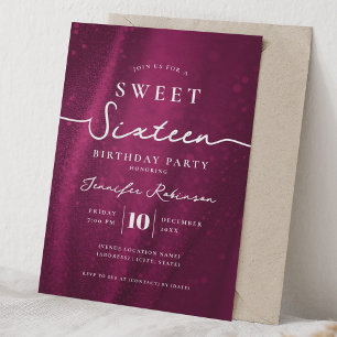 Elegant Chic Glitter Sweet 16 Birthday Hot Pink Invitation