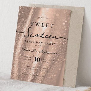 Elegant Chic Glitter Sweet 16 Birthday Rose Gold Invitation
