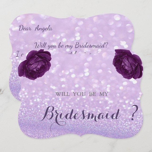 Elegant  Chic Glittery Bokeh,Roses Bridesmaid Card (Front/Back)