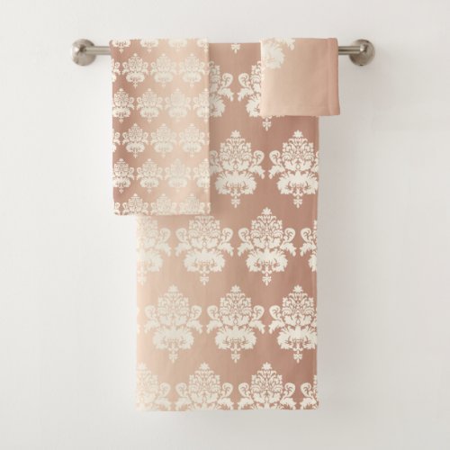 Elegant Chic Glow Rose Gold Damask Bath Towel Set