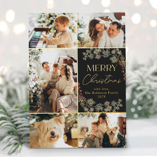  Elegant Chic Gold 5 Photo Merry Christmas Card