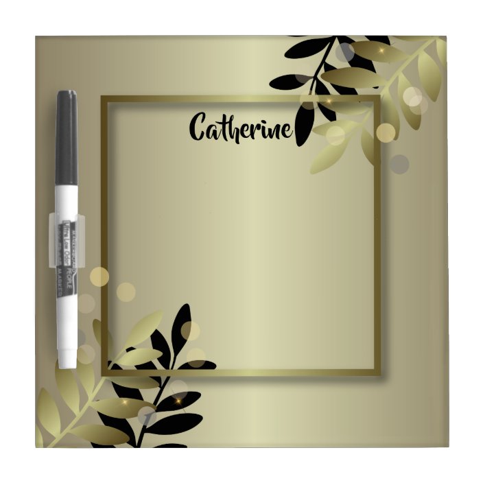 Elegant Chic Gold and Black Leafy Shiny Frame Dry Erase Board Zazzle