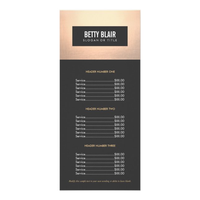 Elegant Chic Gold and Black Price List Menu (Front)