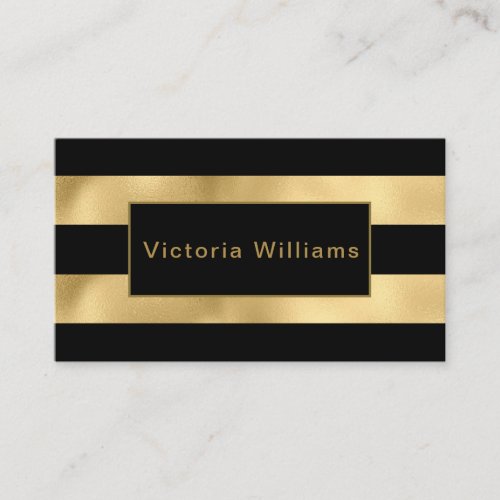 Elegant Chic Gold and Black Shimmer Foil Stripe Business Card