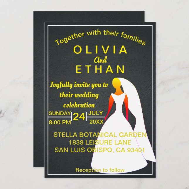 Elegant chic gold and black Wedding Invitation (Front/Back)