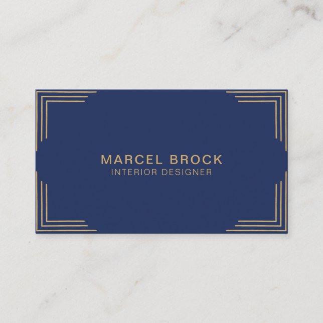 Elegant Chic Gold And Navy Blue  Business Card (Front)