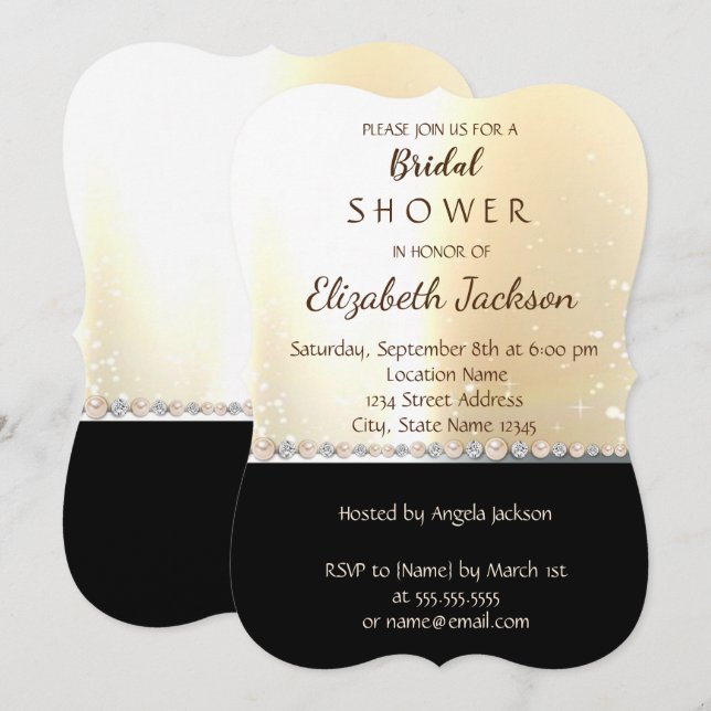 Elegant Chic Gold Black   Bridal Shower Invitation (Front/Back)