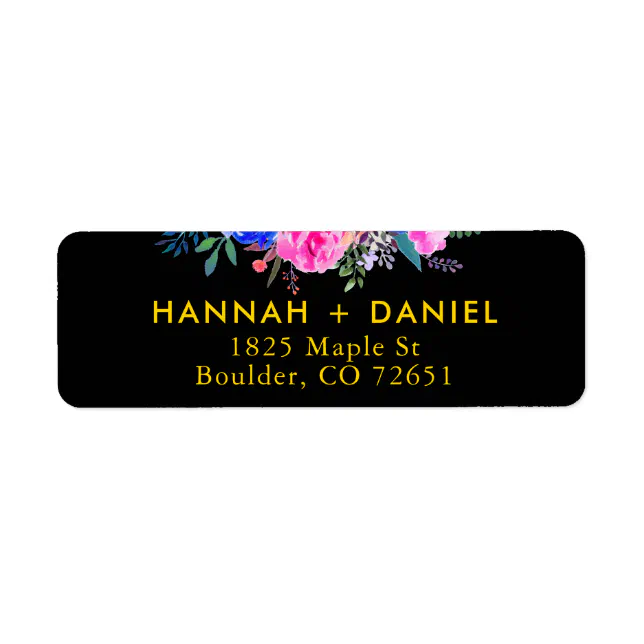Elegant Chic Gold & Black Floral Return Address Label | Zazzle