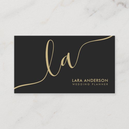 Elegant chic gold black modern monogram initials business card